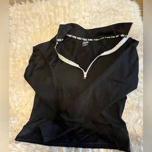 PINK Victoria's Secret Black Half-Zip Pullover with White Trim
